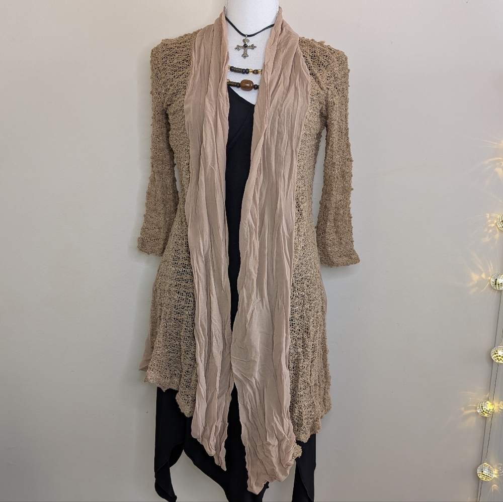 Papillon Blanc Fairycore Boho Textured Beige Cardigan